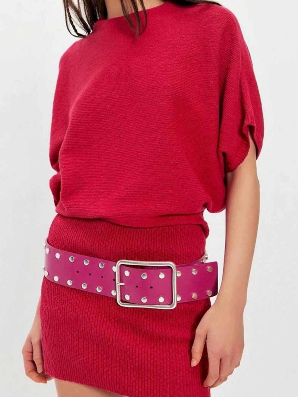 Free People Hex Hip Belt Studded Leather Pink